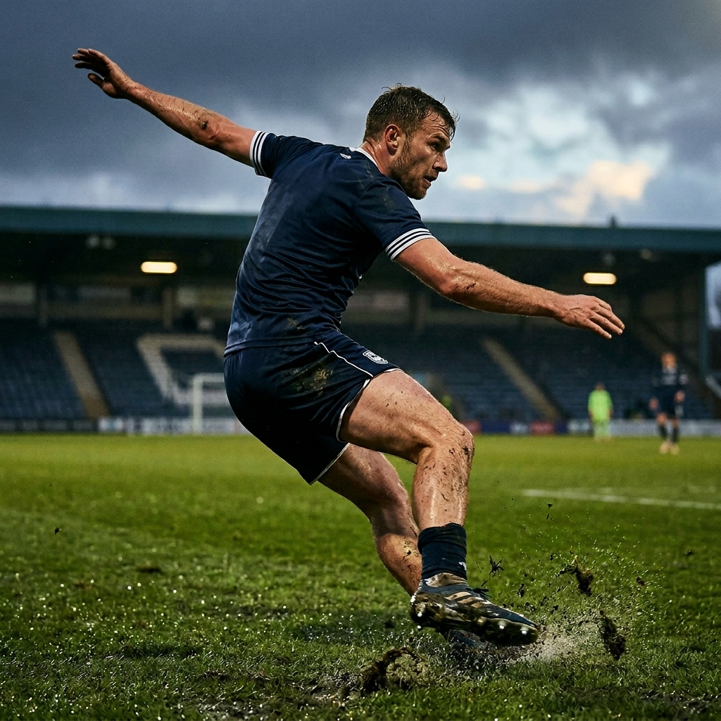 Soccer player decelerating during change of direction on pitch