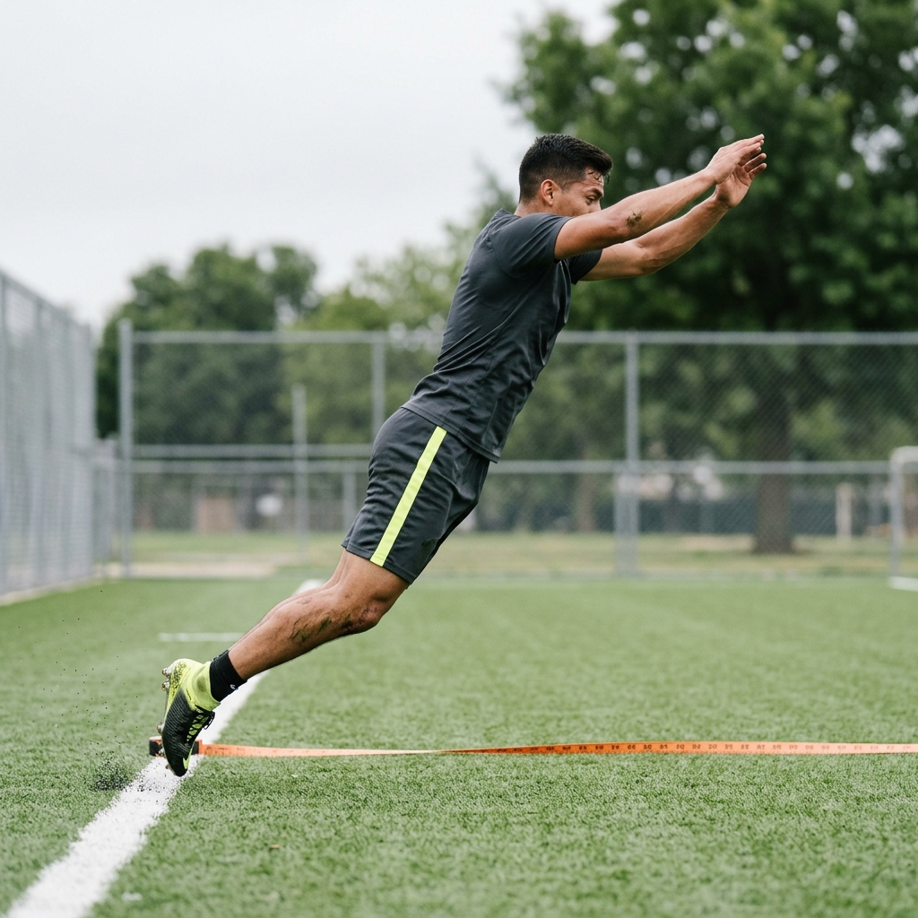 Standing broad jump exercise for soccer acceleration and horizontal power