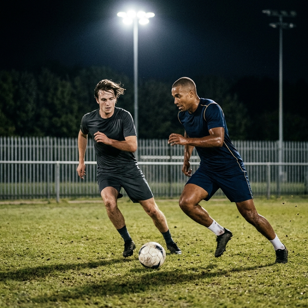 Reactive speed in soccer — player reading the game and reacting first to a loose ball